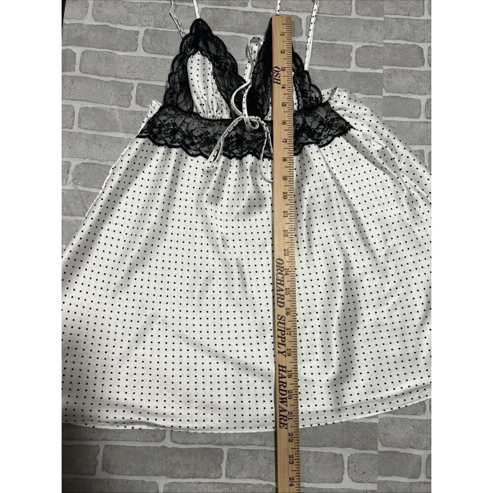 Vtg VICTORIA’S SECRET White Polka Dot  Satin Babydoll Cami Top Fairy Y2k 2000s M - Picture 9 of 12